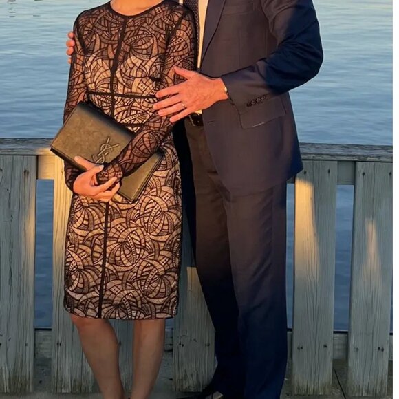 Monique Lhuillier Overtones Black Lace Art Deco Cocktail Event Sheath Dress Sz 4 - Picture 3 of 16